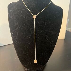 Kendra Scott Gold Lariat Necklace with Pink Opal Accent -adjustable Davie